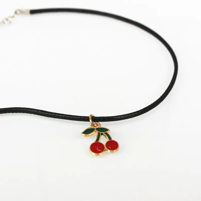 Cherry Pendant Choker Necklace - Short Clavicle Chain